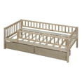 thumbnail image 5 of Twin Size Daybed with Two Drawers, Solid Wood Montessori Bed Frame with Fence Rails, Twin Size Platform Bed Sofa Bed with 10 Sturdy Slats for Bedroom Living Room and Guest Room, Noise Free, Natural, 5 of 8