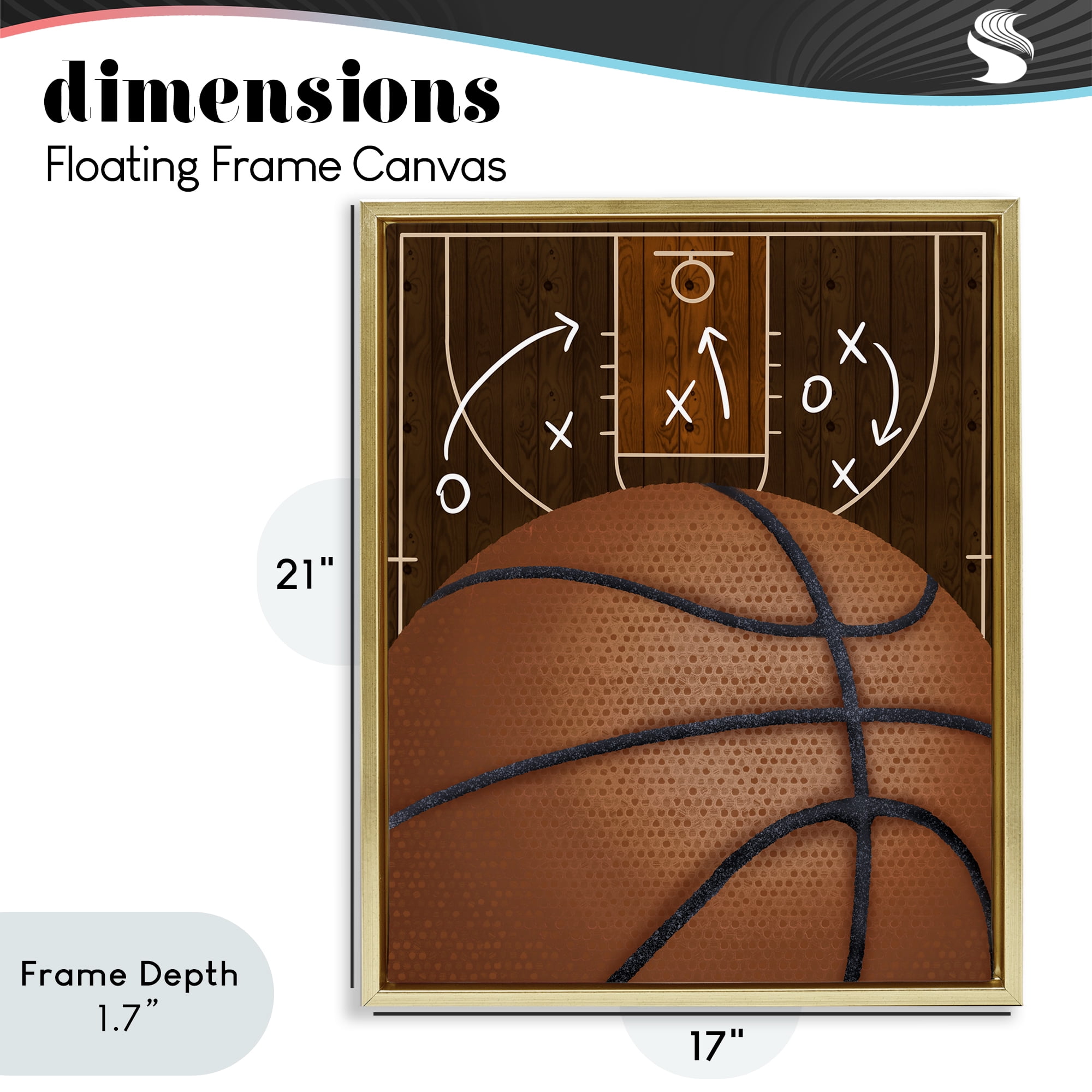 Stupell Industries Basketball Court Tactics Gold Framed Floater Canvas Wall Art, design by Jennifer Stith