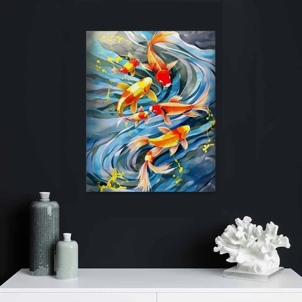 JEUXUS Wall Art Picture HD Print Chinese Abstract Nine Koi Fish