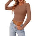 thumbnail image 2 of LANGWYQU Pure Color Women Long Sleeved Slim Fit Crop Shirt, 2 of 4