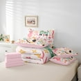 thumbnail image 4 of Erosebridal Cat Bedding Set Full Size Cat Flower Comforter Set With Sheets7 piece Cats Leaf Print Bed in a Bag for Cute Kitten Green Yellow Pink Bed Set with Comforter,Sheets,Pillowcases, 4 of 5