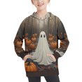 thumbnail image 4 of Odeerbi Teen Boys Girls Halloween Hoodies Ghost Print Hooded Sweatshirts Crewneck Oversized Hooded Sweatshirt 4-14 Years Kids Fashion Long Sleeve Pullover Tops Gray, 4 of 6
