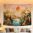 thumbnail image 5 of FLASHLUMI 80"x60" Large Boho Mountain Lake Wall Tapestry, Warm Sun, Golden Peaks and Pine Trees Print Wall Hanging for Bedroom Living Room Background, 5 of 8