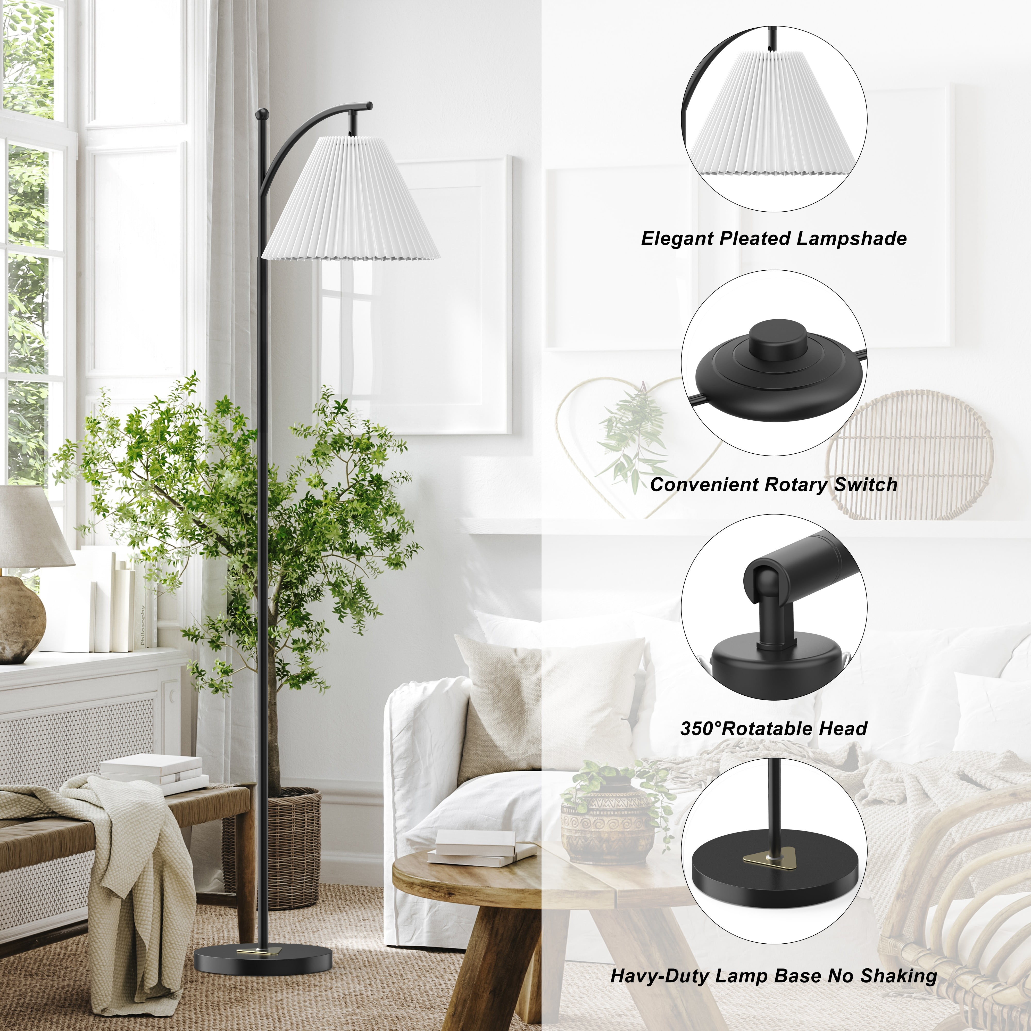 Remote & Foot Control Floor Lamp - 3-Way Dimmable LED with Green Pleated Shade, 62''Modern Standing Lamp for Living Room/Bedroom
