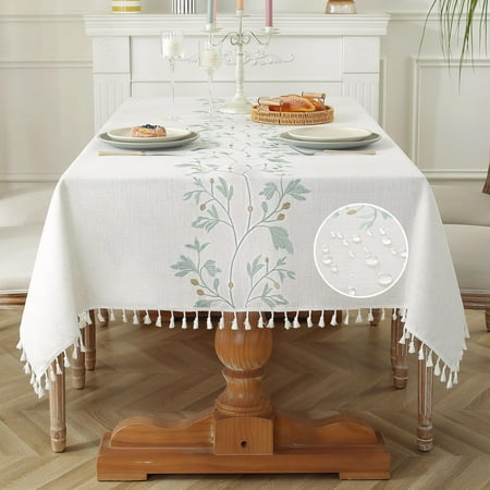 

Winnerw Table Cloth Rectangle Table Heavy Duty Cotton Linen Waterproof Tablecloths Farmhouse Tablecloth Soft and Wrinkle Free Table Cover with Tassels Green Flowers 55 x70