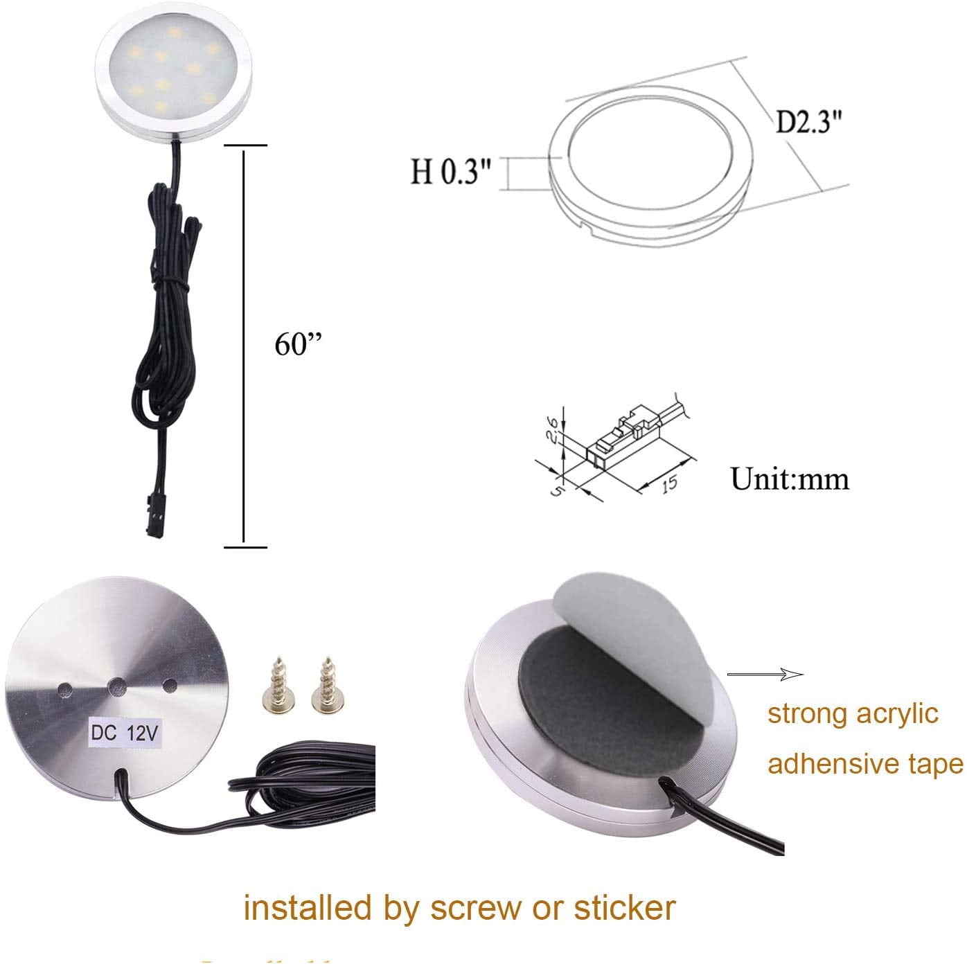 Dimmable Under Cabinet LED Puck Lights Kit with Touch Switch - 6 Warm White Lights for Kitchen, Cupboard, and Closet Lighting