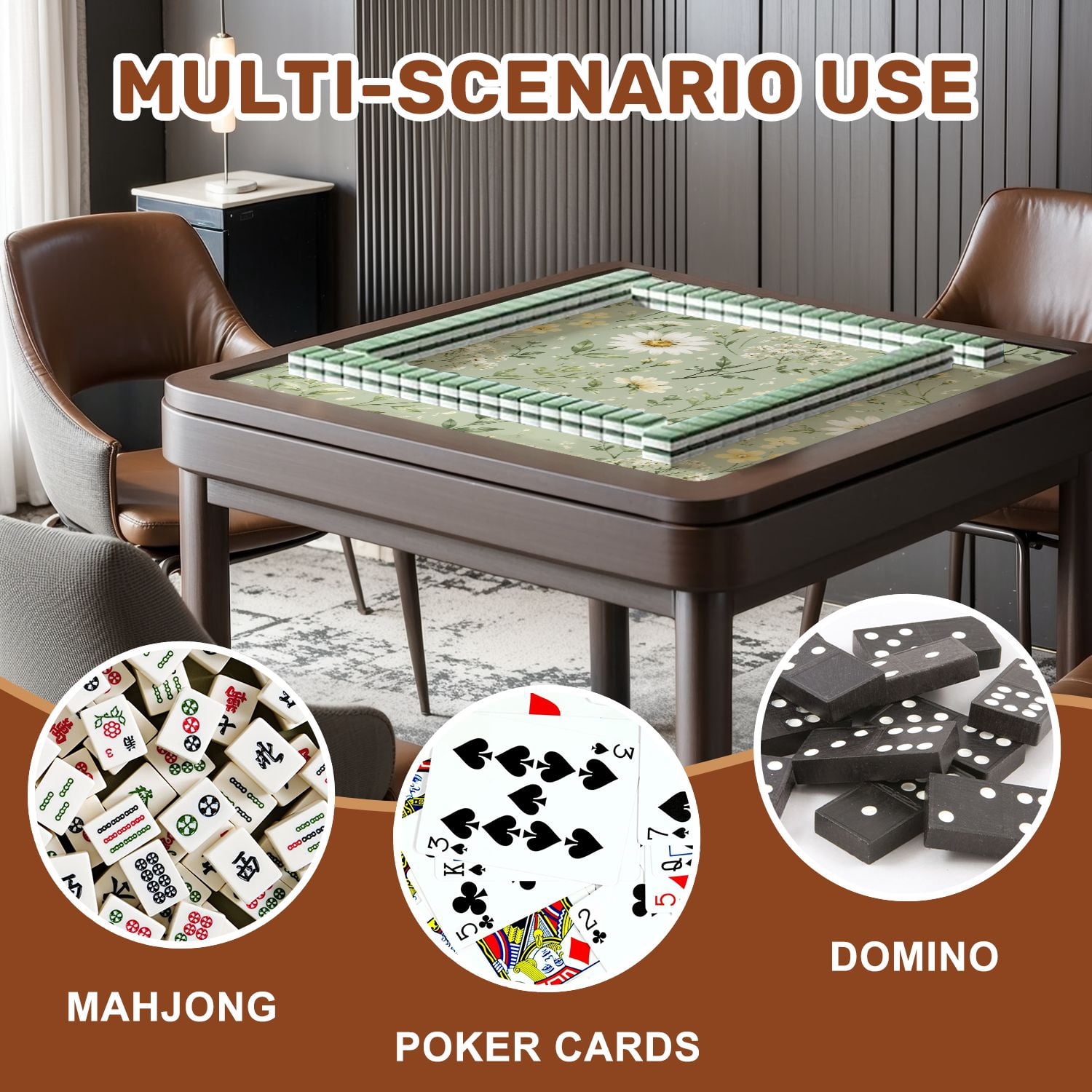 Mahjong Mat 31.5" x 31.5" Floral Daisy Wildflowers Pastel Green Non-Slip Noise Reduction American Mahjong Tiles Table Cover for Dominoes Poker Card Board Games Gift