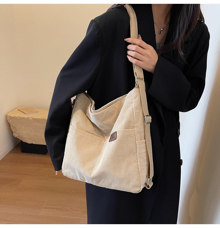 Kwuty Corduroy Tote Bag for Women Convertible Backpack Purse Crossbody Hobo Shoulder Bag with Multi Pockets Compartments