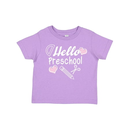 

Inktastic Hello Preschool with Hearts and School Supplies Gift Toddler Boy or Toddler Girl T-Shirt