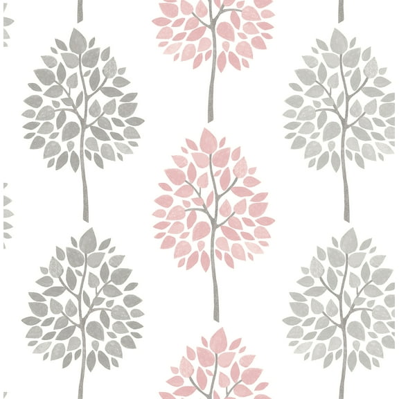 Advantage Saar Pink Tree Unpasted Nonwoven Wallpaper, 20.5-in by 33-ft, 56.4 sq. ft.