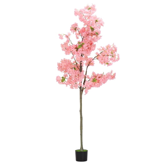 6FT Pink Cherry Blossom Artificial Tree - Realistic Faux Silk Plant with Nursery Pot for Home & Office Decor