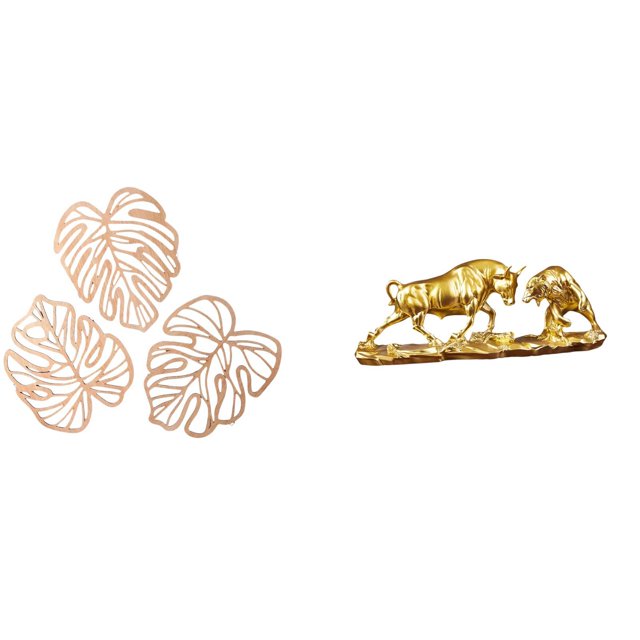 Decoración de pared creativa de madera con hojas de palma, arte tropical de la con figura moderna de toro, escultura de ganado Feng Shui (oso,