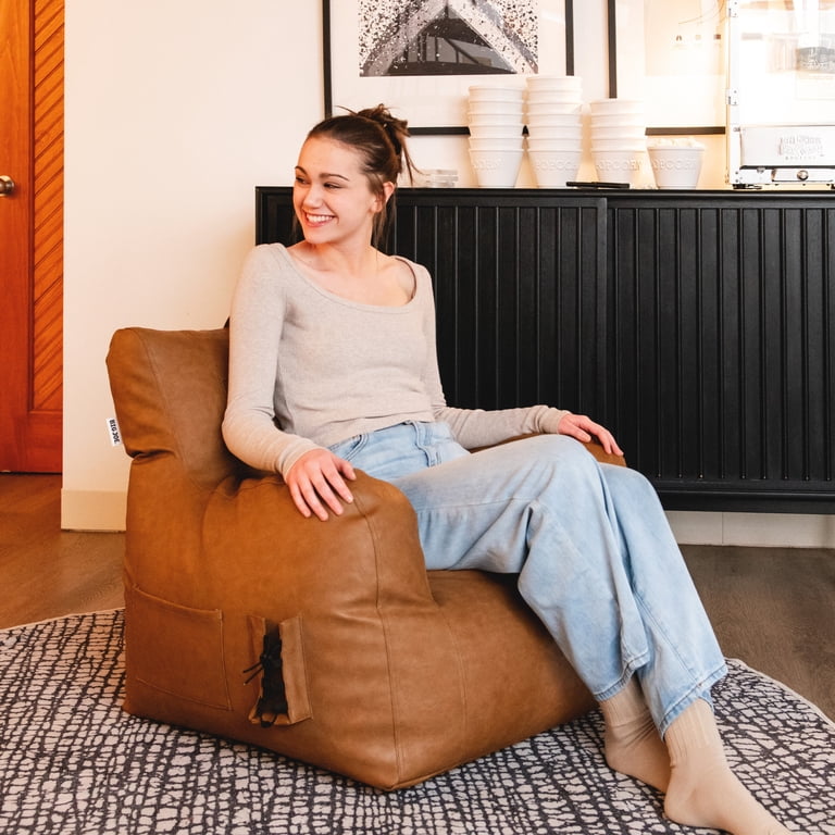 Big Joe, Dorm Bean Bag Chair, Caramel Vegan Leather, 3 ft Kids