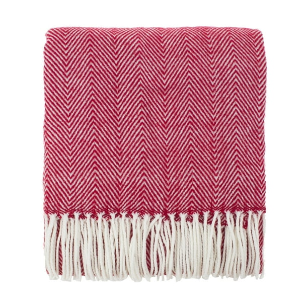 Herringbone Fringed Throw Blanket 50" W x 60" L (Red)