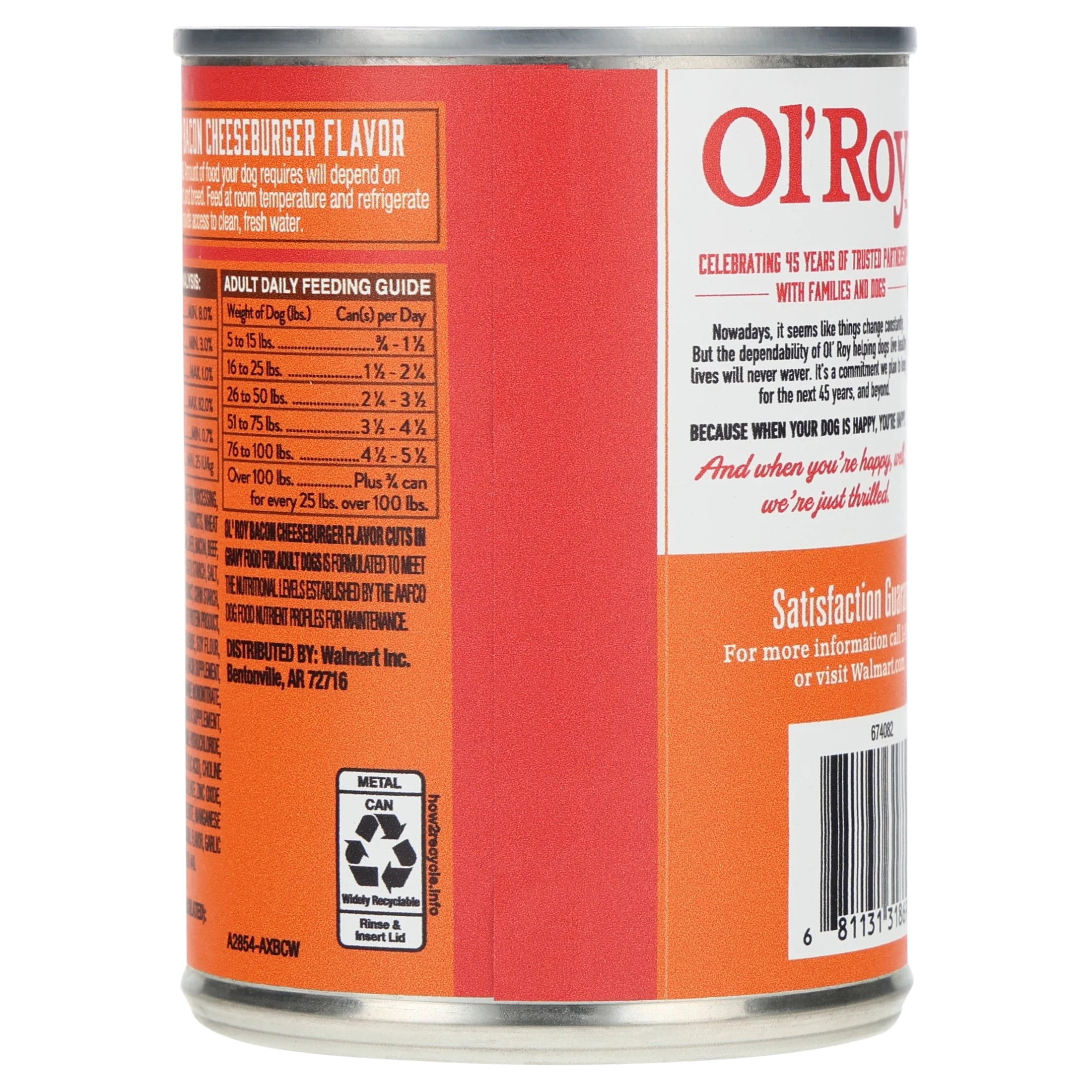 Ol' Roy Bacon Cheeseburger Flavor Cuts in Gravy Wet Dog Food, 13.2 oz Can