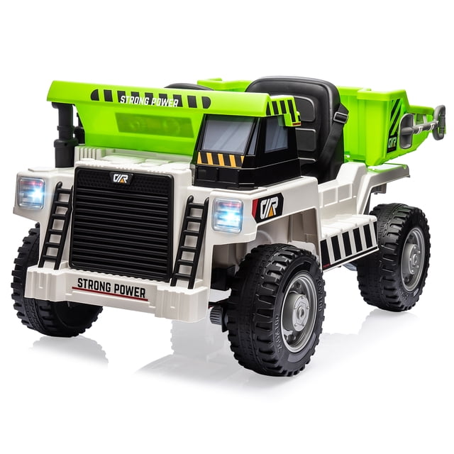 12V 4WD Kids Ride-On Dump Truck - Battery Powered Construction Vehicle - Electric Dump Bed & Remote Control - Shovel & Music Player - Interactive Features