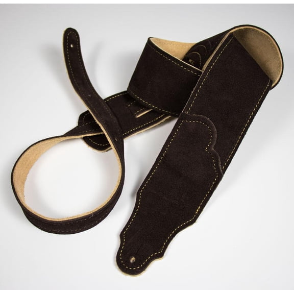 Franklin Strap - 2.5'' Original Suede With Suede Backing - Guitar Strap - Chocolate with Gold Stitching