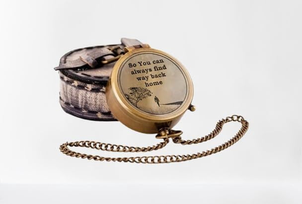 Maritime treasures Vintage Brass Compass with Leather Case – Antique Pocket Navigation Compass, Outdoor Hiking Camping Survival Gear, Nautical Gift for Men & Travelers
