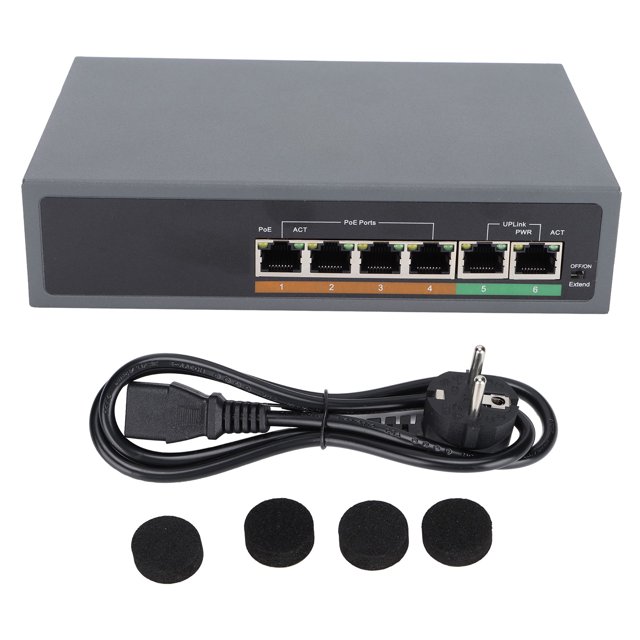 Conmutador POE IEEE802.3af/at de 100 Mbps, pequeño, compacto, silencioso, de escritorio, sin ventilador, con 6 puertos para punto de acceso, enchufe de 100 a 240 VEU