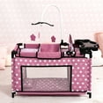 thumbnail image 3 of Bayer Design: Doll Travel Multi-Bed - Pink & White Stars - Playpen Care Center, Built-In Highchair & Mobile, Toy Accessory For Dolls Up to 18", Kid 3+, 3 of 7