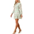 thumbnail image 4 of Women's Summer Dresses 2025 Floral Tie V Neck Semi Sheer Long Sleeve Layered Tiered Chiffon Mini Dress XL Green, 4 of 5
