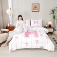thumbnail image 4 of Castle Fairy Initial H 2pcs Bedding Comforter Set,Bowknot Stripes Twin Comforter Sets,Dreamy Princess Breathable Bedding Set,Ultra Soft Cute Home Decor,Reversible, 4 of 8