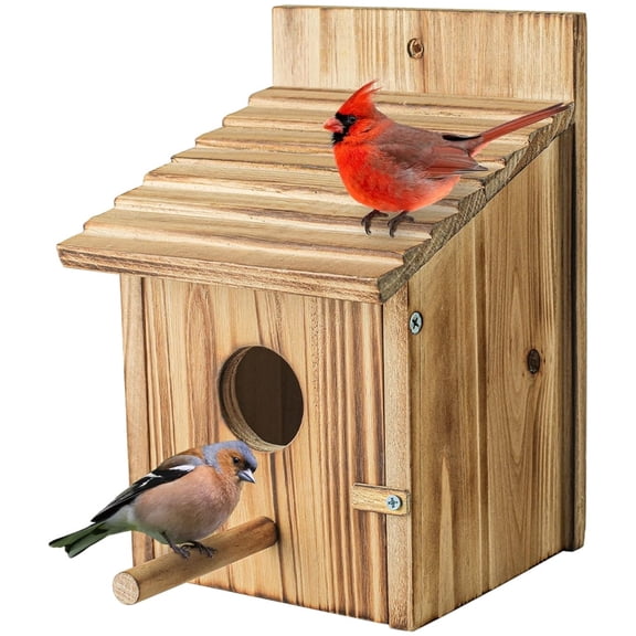 Urieessian Wooden Bird House with Pole for Outside - Hanging Birdhouse for Finch Bluebird Cardinals, Garden Country Cottage Design, Easy to Install