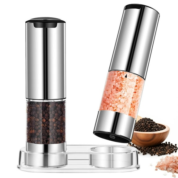 LEDMOMO Stainless Steel Electric Pepper Mill, Adjustable Precision, Ceramic Core, 2Pcs for Home Use