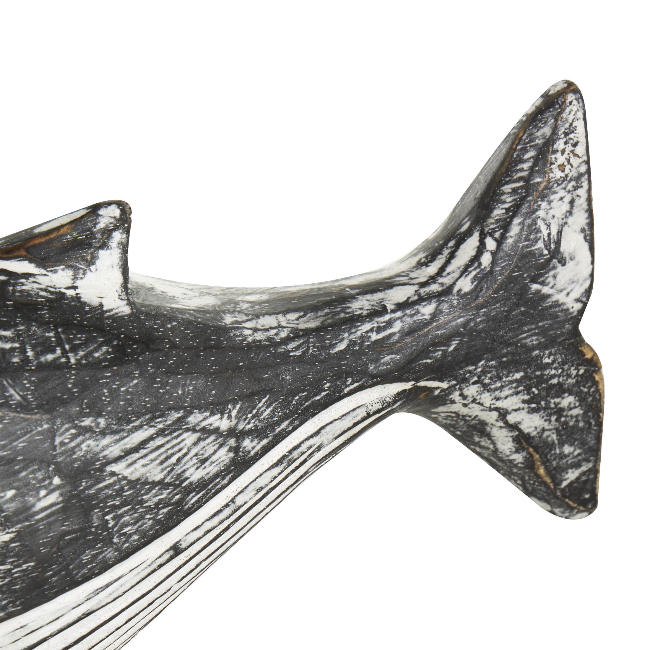 13", 11"W White Wood Distressed Whale Sculpture, by DecMode (2 Count)