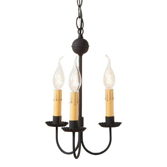 Irvins Country Tinware Small 3-Arm Primitive Chandelier in Textured Black