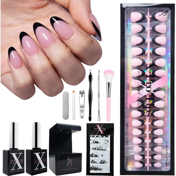 Press On Nails de la serie French Tip Black de SXC Cosmetics