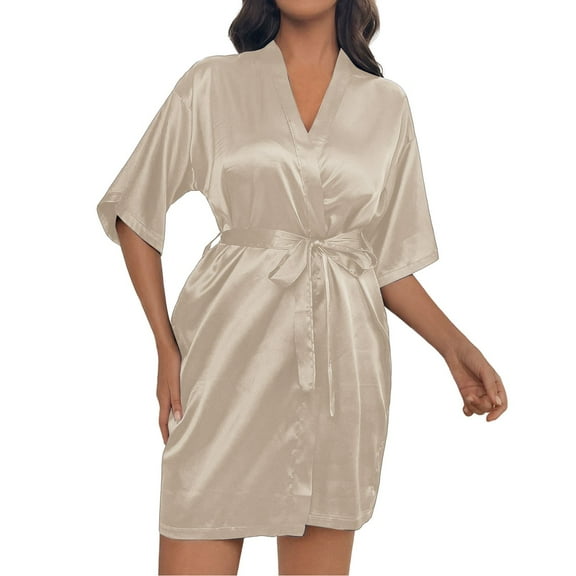 DuoJiaJ Large Women's Nightgown Elastic Tine Bathrobe Solid Color Home Furnishing Women's Robes Pajamas Half Sleeved Silk Nightgown Silk Pajamas For Women Khaki