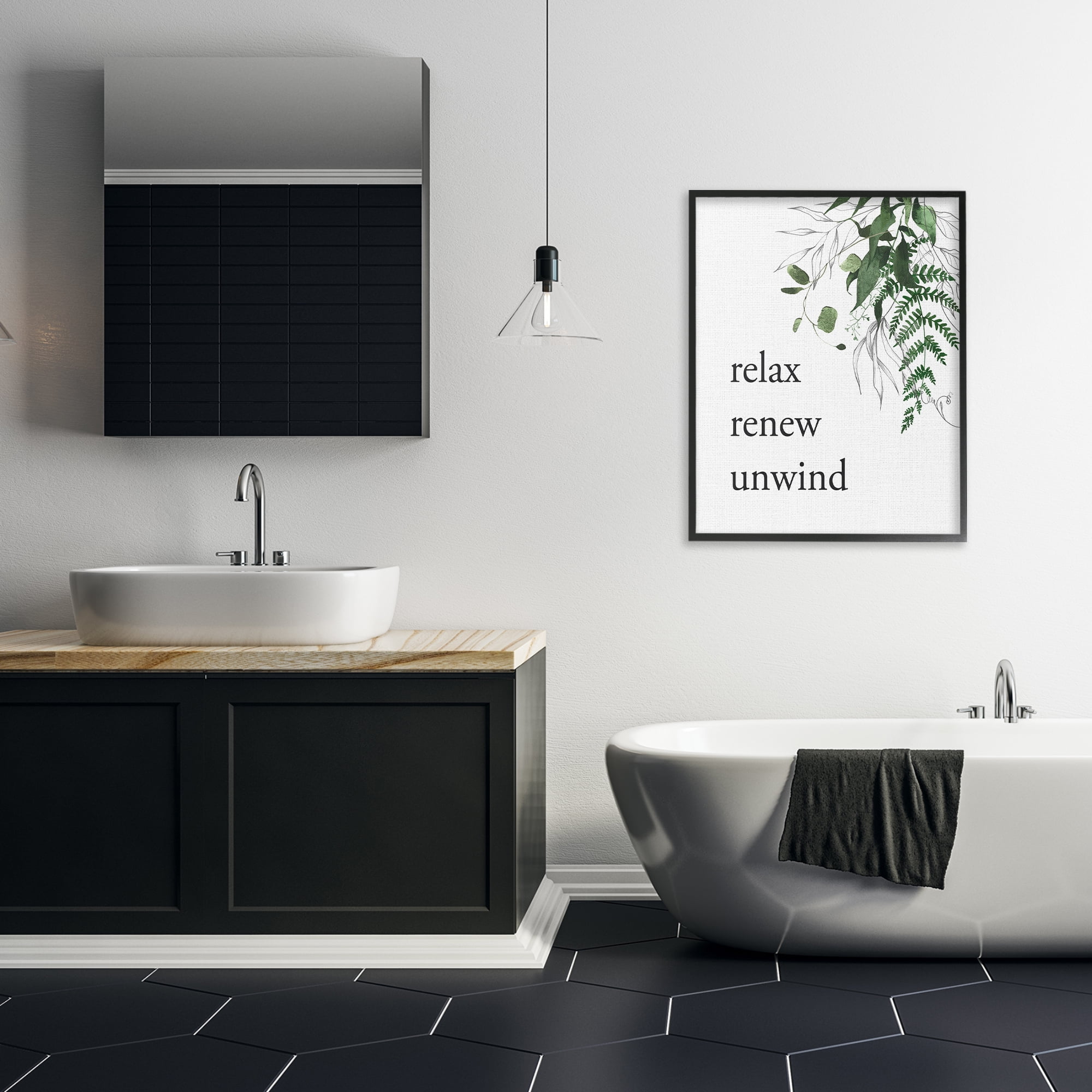 Relax Renew Unwind with Foliage Black Framed Giclee Art, design by Lettered and Lined