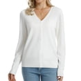 thumbnail image 3 of QUALFORT Women's 100% Cotton Lightweight Button-Front Cardigan Sweater, V-Neck Long Sleeve Knit,Off White S, 3 of 8
