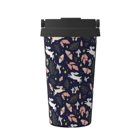 

Fuzoiu Retro Rabbit Flower Print Stainless Steel Travel Mug Vacuum Insulated Coffee Travel Mug Reusable Coffee Cup for Hot and Cold