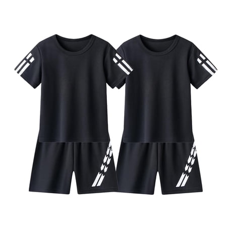 Toddler Boys Clothes Mesh Athletic Summer Short Sleeve T-Shirt and Shorts Kids Outfit Set 2 Pack 3-14 Year Black