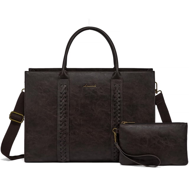 Bolsa de mano para portátil LOVEVOOK, piel vintage, 15.6 pulgadas, impermeable