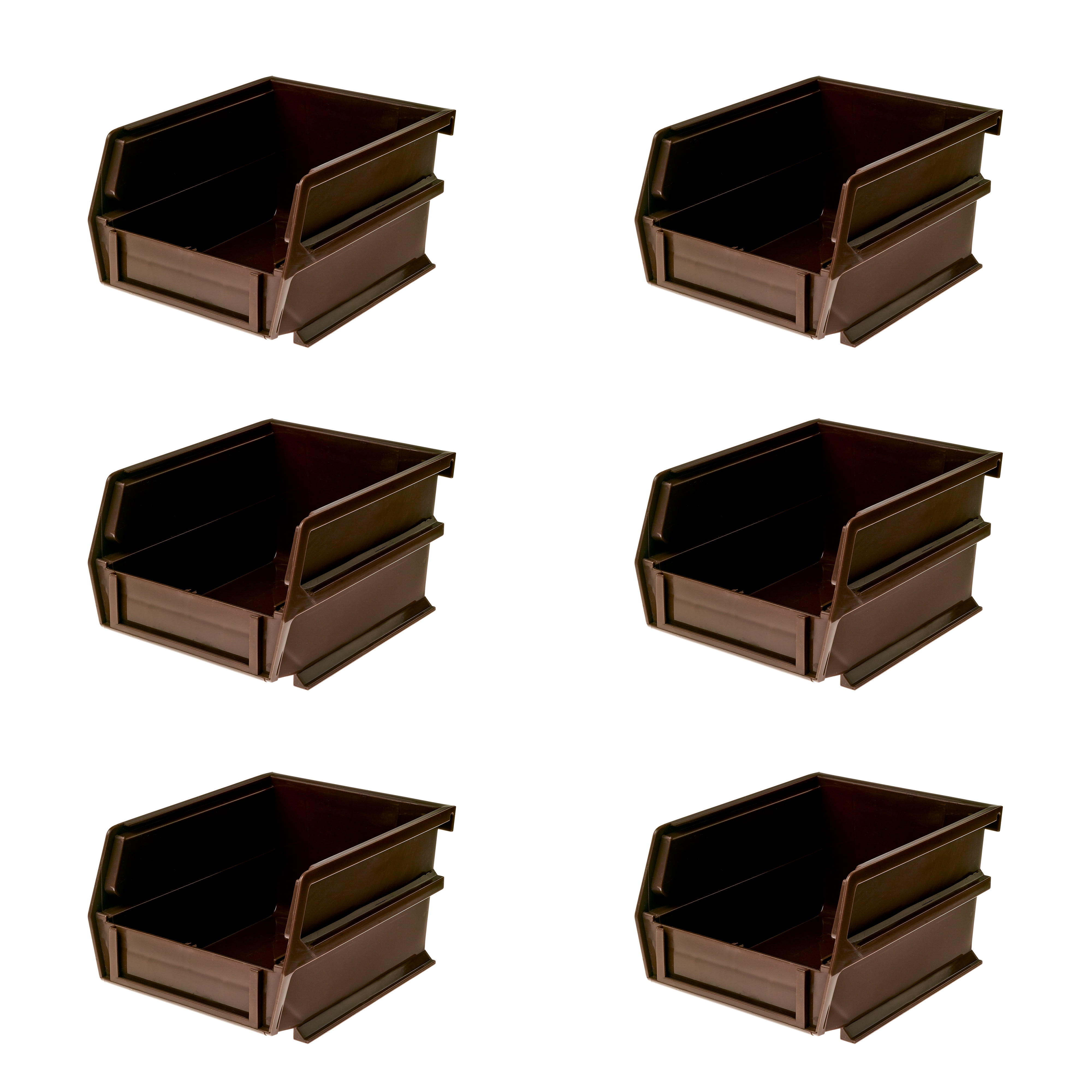 Triton Products® LocBin 5-3/8 In. L x 4-1/8 In. W x 3 In. H Brown Stacking, Hanging, Interlocking Polypropylene Bins, 6 CT