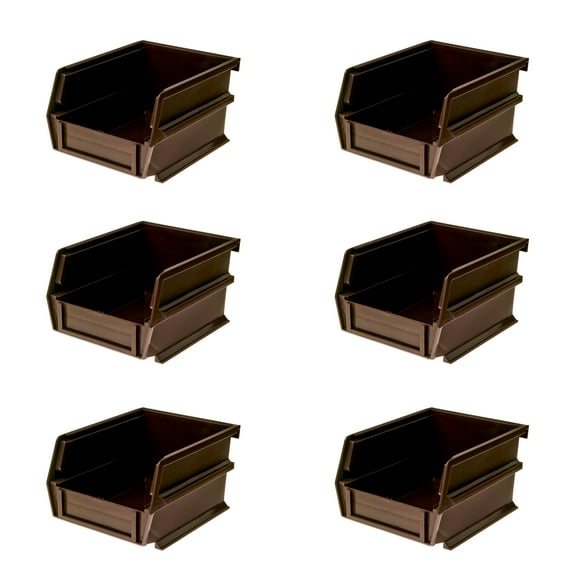 Triton Products® LocBin 5-3/8 In. L x 4-1/8 In. W x 3 In. H Brown Stacking, Hanging, Interlocking Polypropylene Bins, 6 CT