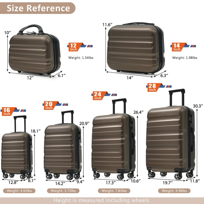 Alikpop 6-Piece ABS Hardside Luggage Set, Lightweight Suitcases with Spinner Wheels, Carry-On & Checked Bags