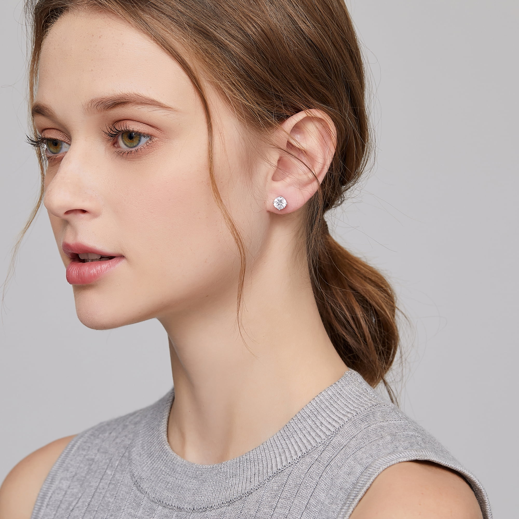 Men Earrings Silver Diamond Earrings for Men Women Stud Earrings Sterling Silver Earrings Hypoallergenic Earrings Studs White Gold Cubic Zirconia Stud Earrings Mens Diamond Earrings 6mm