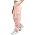 thumbnail image 3 of Bloomae Cargo Sweatpants for Women Loose Wide Leg Baggy Pants Stretchy Casual High Waisted Trousers Streetwear Fashion Trendy Travel Hiking Outfits with 4 Pockets Pink L, 3 of 9