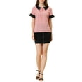 thumbnail image 2 of INSPIRAR CHIC Blusas de manga corta con cuello de muñeca en contraste de lunares S Rosa Negro, 2 of 5