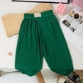 thumbnail image 3 of UJNDER Girls Ice Silk Elastic High Waisted Casual Flowy Stretchy Trousers Girls Pants,Dark Green,12-18 Months, 3 of 3