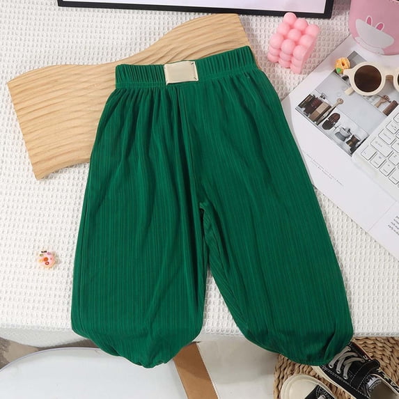SJLDQY Girls Silk Pants Elastic Waist Casual Baggy Pants for Girls Soft Solid Color Wide Leg Trousers
