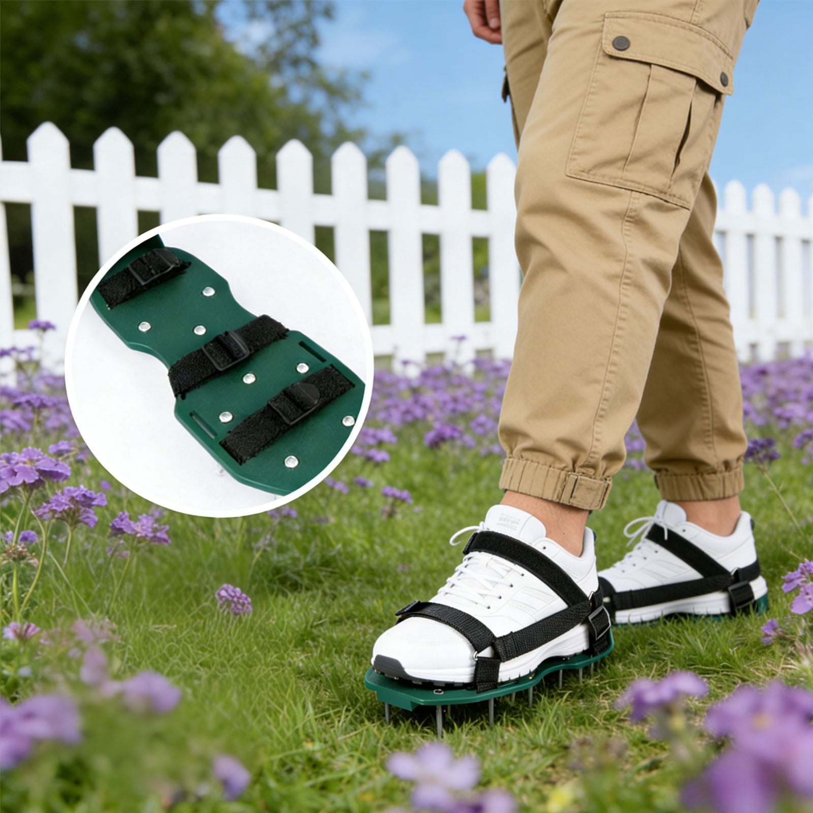 Winter Poetry Upgrade Grass Aerator Spike Sandals, Garden Aerating Shoes, Adjustable Straps Yard Loosening Shoes, 11.41x5.11x2.75in