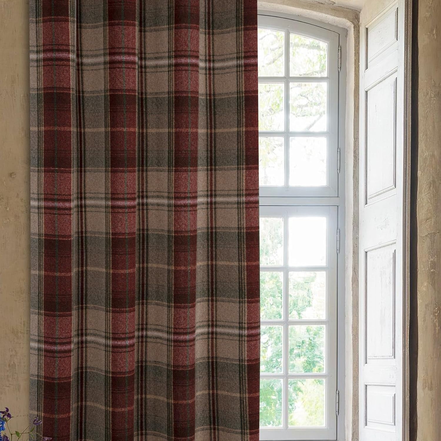 100% Blackout Plaid Curtains Modern Window Panels Checkered Tartan Curtains for Living Room Bedroom Christmas Red Green 53"W x 84"L (Pack of 2)