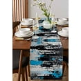 Black Blue Modern BurlapCotton Table Runner 36 Inch Long,Abstract
