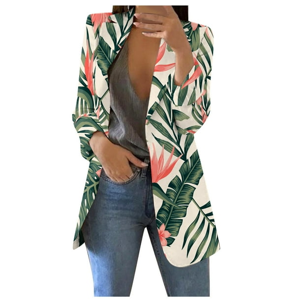 Gibobby Blazer mujer casual Blazer De Mujer Chaqueta De Traje De Manga Larga Chaqueta Bolero Traje Cárdigan De Gabardina(Verde,M)