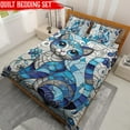 thumbnail image 2 of Lotusprinthandmade Colorful Cute Cat Quilt Bedding Set (White Binding) 5 Sizes (Made in Vietnam) (70x80), colorful cat quilt bed set, cute cat lovers quilt set, 2 of 4